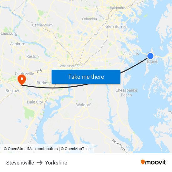 Stevensville to Yorkshire map