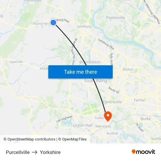 Purcellville to Yorkshire map
