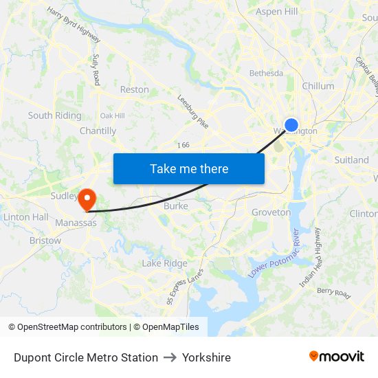 Dupont Circle Metro Station to Yorkshire map