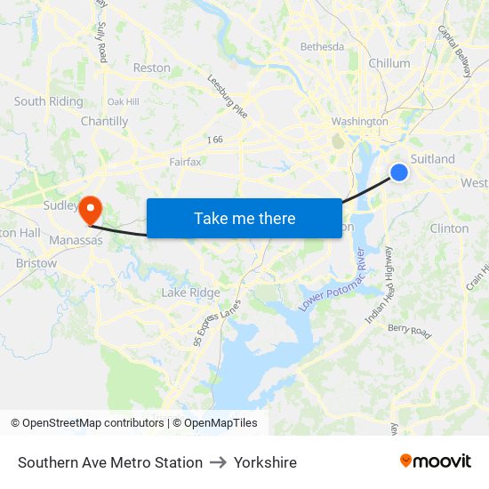 Southern Ave Metro Station to Yorkshire map