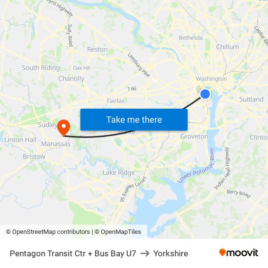 Pentagon Transit Ctr + Bus Bay U7 to Yorkshire map