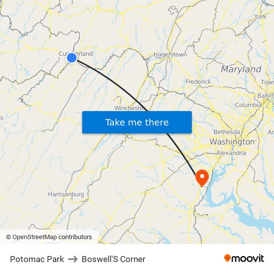 Potomac Park to Boswell'S Corner map