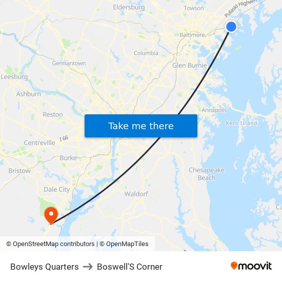Bowleys Quarters to Boswell'S Corner map