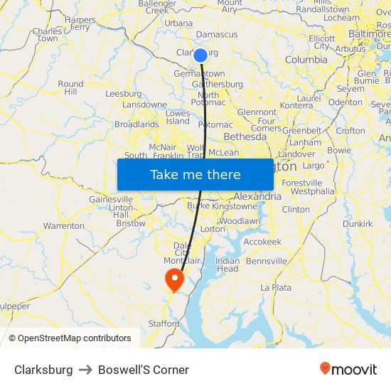 Clarksburg to Boswell'S Corner map