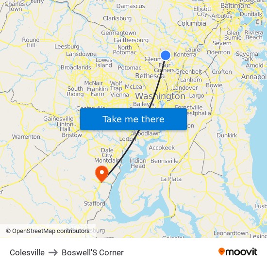 Colesville to Boswell'S Corner map