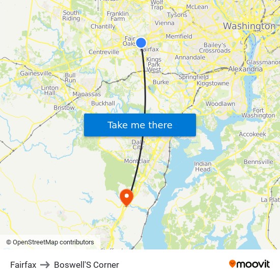 Fairfax to Boswell'S Corner map