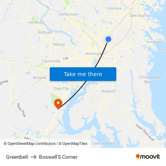 Greenbelt to Boswell'S Corner map