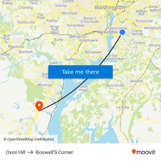 Oxon Hill to Boswell'S Corner map