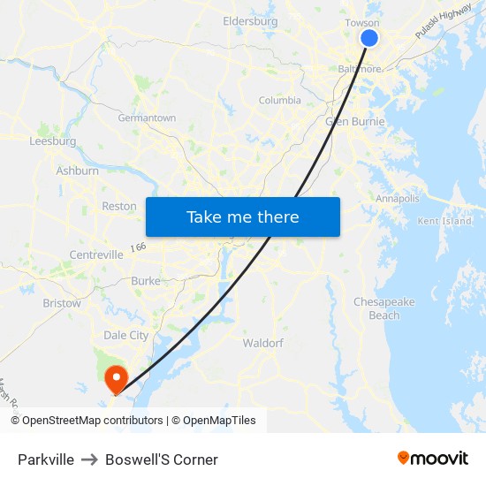 Parkville to Boswell'S Corner map