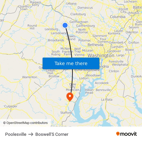 Poolesville to Boswell'S Corner map