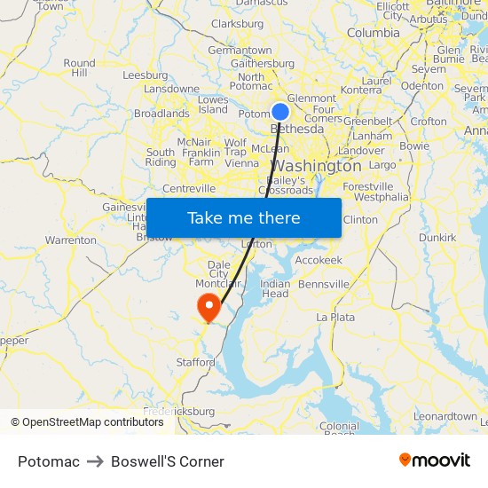 Potomac to Boswell'S Corner map