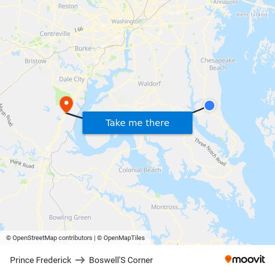 Prince Frederick to Boswell'S Corner map