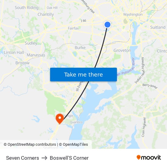 Seven Corners to Boswell'S Corner map