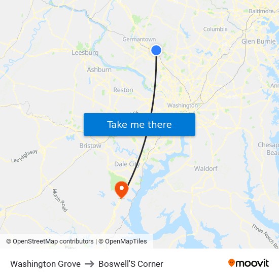 Washington Grove to Boswell'S Corner map