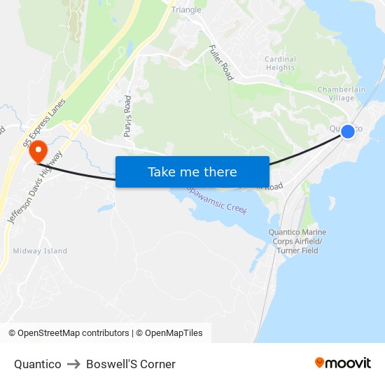 Quantico to Boswell'S Corner map