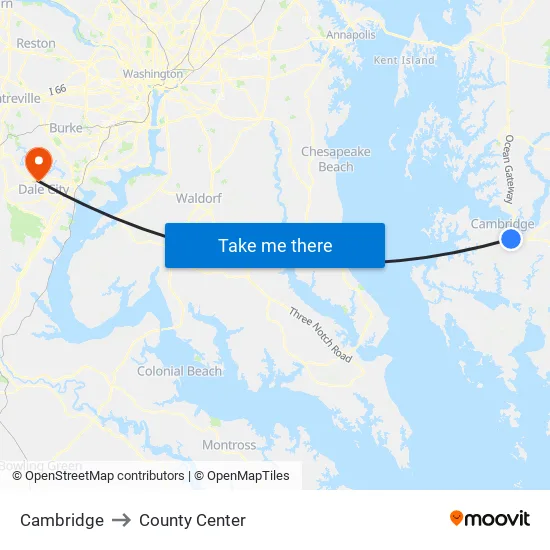 Cambridge to County Center map