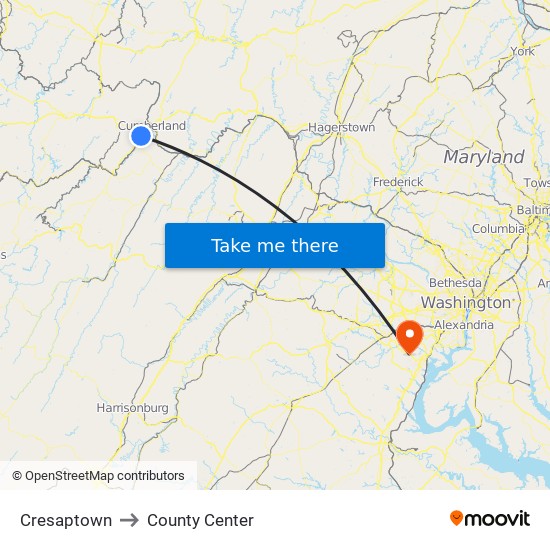 Cresaptown to County Center map