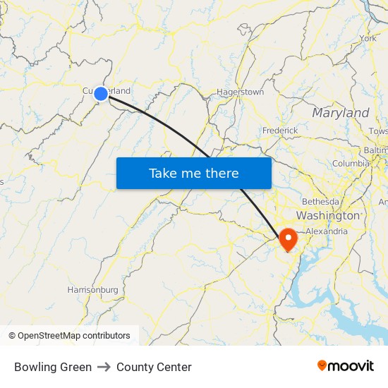 Bowling Green to County Center map