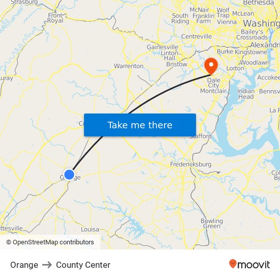 Orange to County Center map