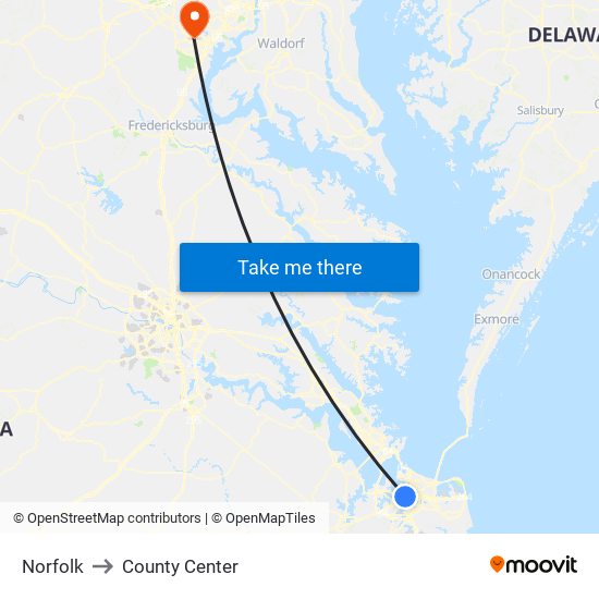 Norfolk to County Center map