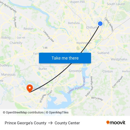 Prince George's County to County Center map