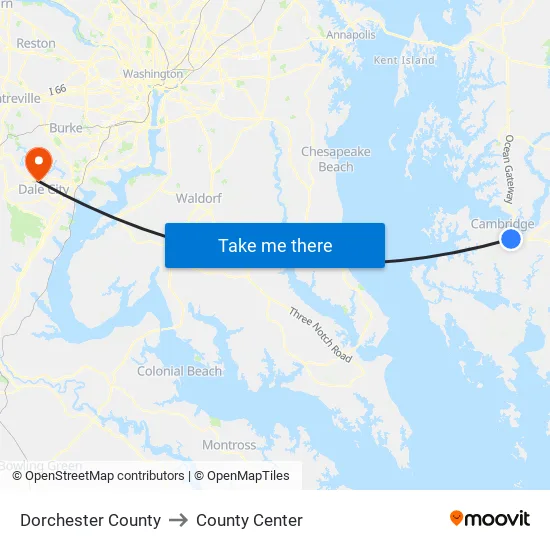 Dorchester County to County Center map