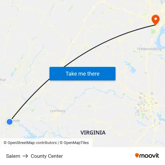 Salem to County Center map