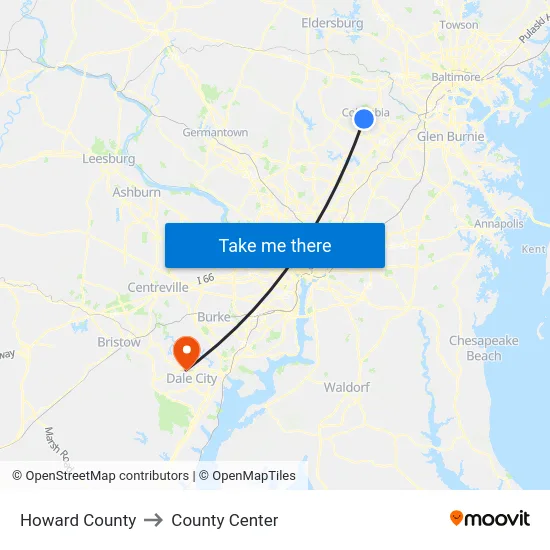 Howard County to County Center map