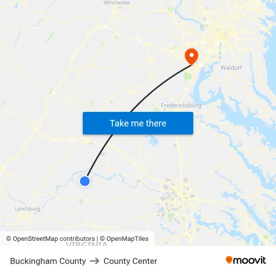 Buckingham County to County Center map