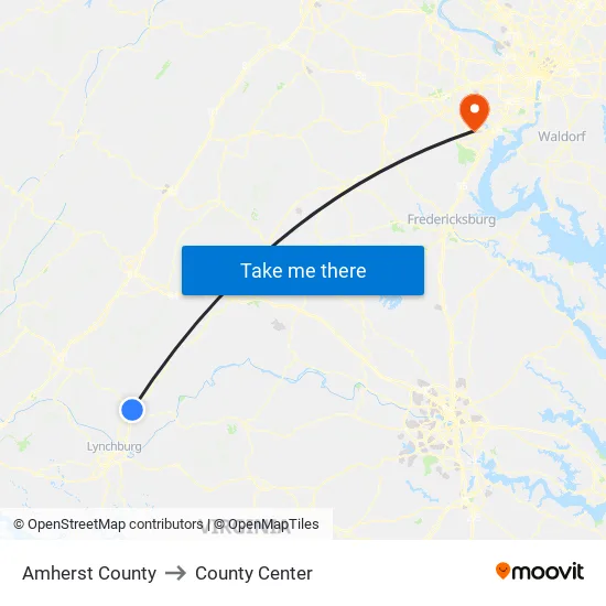 Amherst County to County Center map