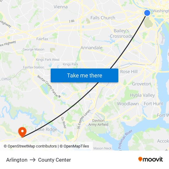 Arlington to County Center map