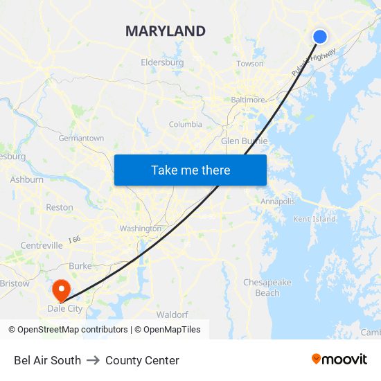 Bel Air South to County Center map