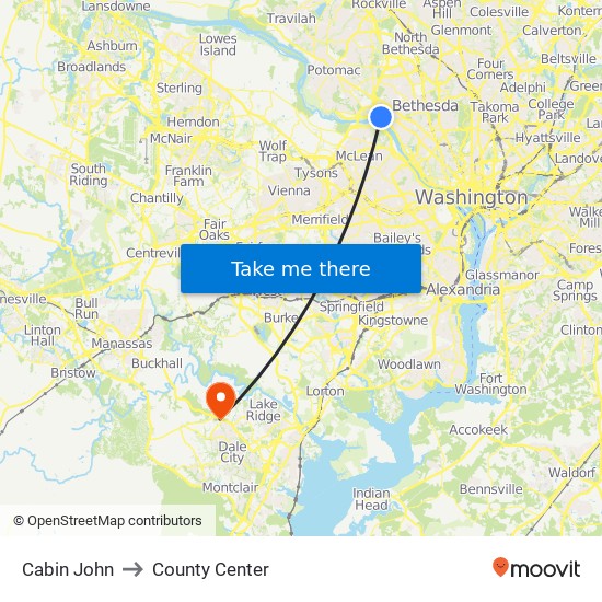 Cabin John to County Center map