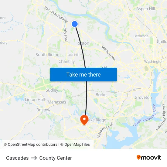 Cascades to County Center map