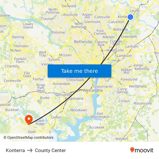 Konterra to County Center map