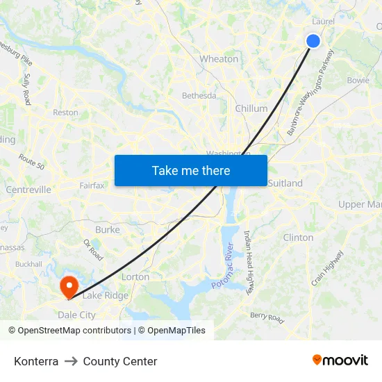 Konterra to County Center map