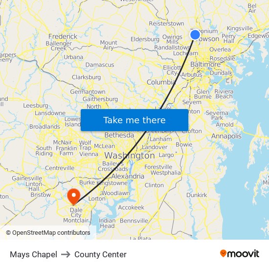 Mays Chapel to County Center map