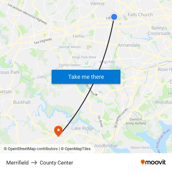 Merrifield to County Center map