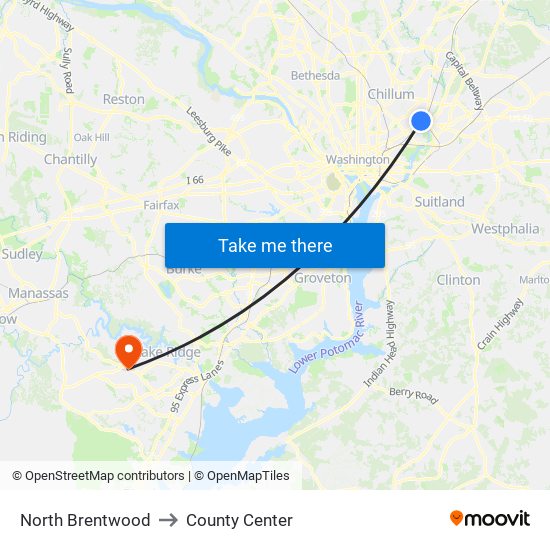 North Brentwood to County Center map