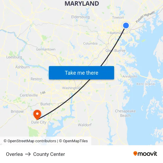 Overlea to County Center map