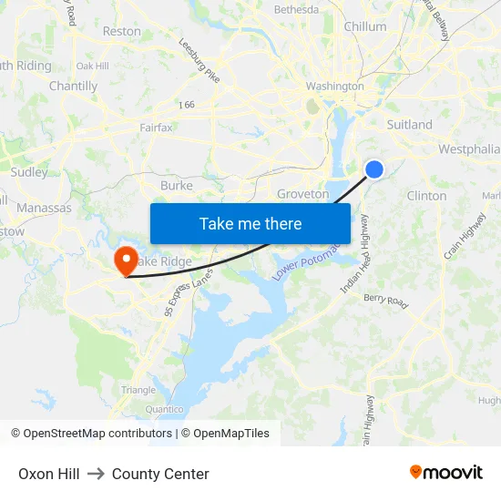 Oxon Hill to County Center map