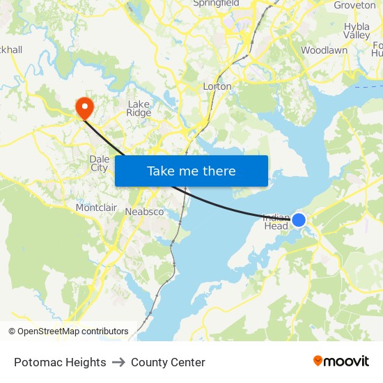 Potomac Heights to County Center map