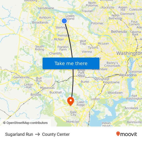 Sugarland Run to County Center map