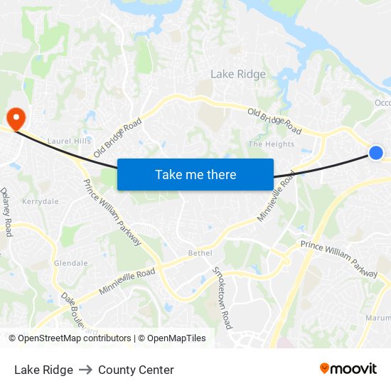 Lake Ridge to County Center map