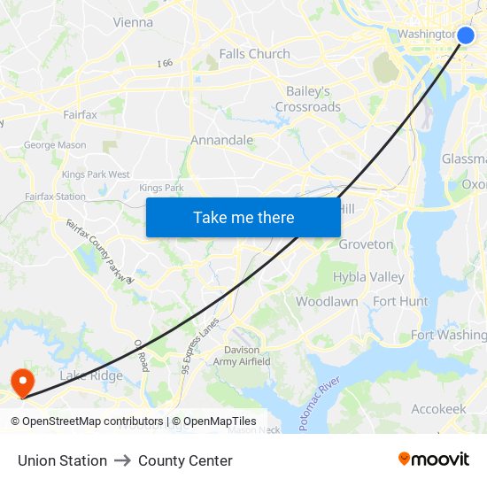 Union Station to County Center map