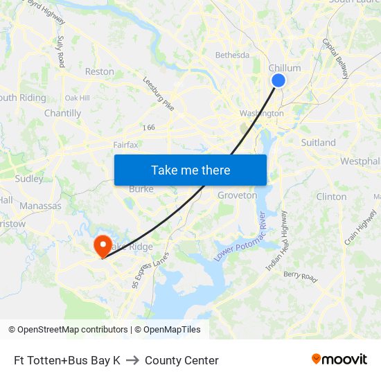 Fort Totten+Bay K to County Center map