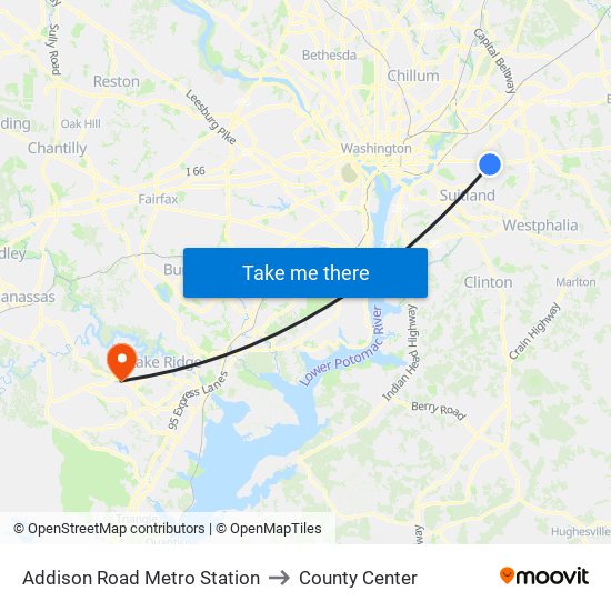 Addison Road Metro Station to County Center map