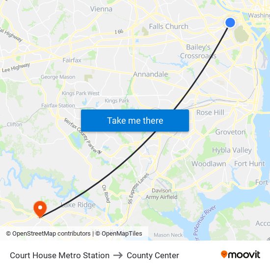 Court House Metro Station to County Center map