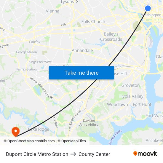 Dupont Circle Metro Station to County Center map