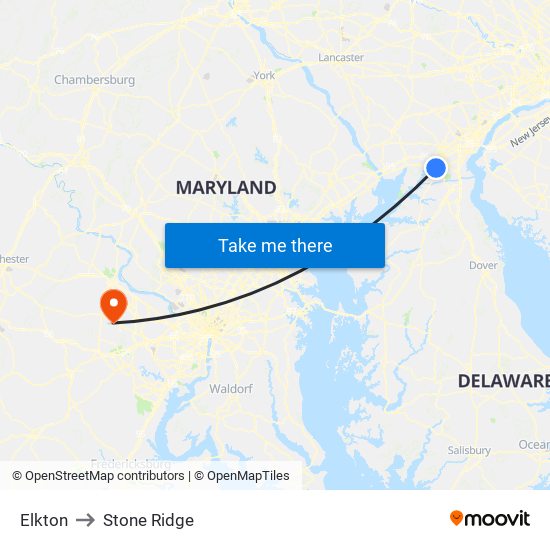 Elkton to Stone Ridge map